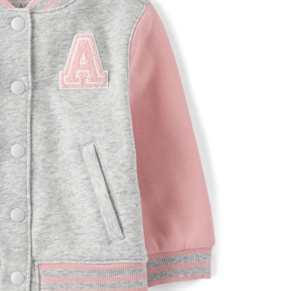The Children’s Place Toddler Girls Pink/Gray Varsity Bomber Jacket 5T NWT